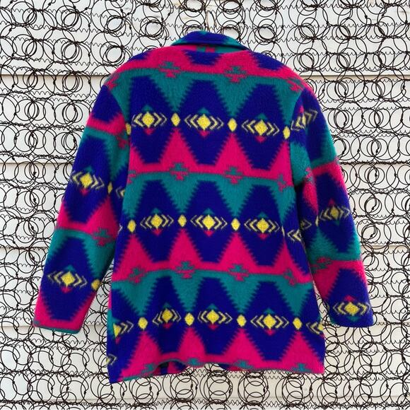 Vintage 90s DWSF Oversized Southwest Boho Aztec Fleece Blazer - Picture 2 of 7